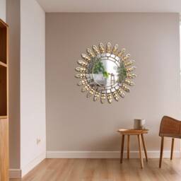 Peruvian Eye Mirror 60 cm Handmade Wall Decor - Carved Wood Round Statement For Living Room Bathroom - thumbnail 3