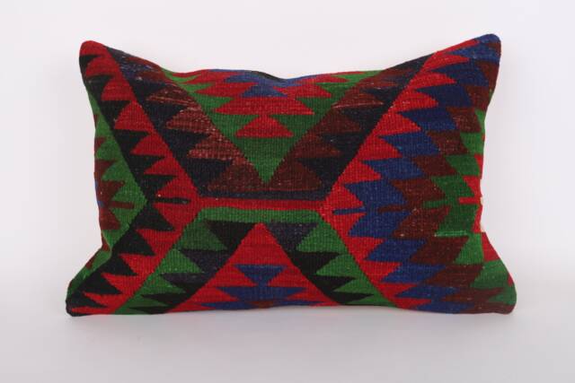 Handwoven Turkish Kilim Pillow 16x24 Boho Lumbar Pillow - image 1
