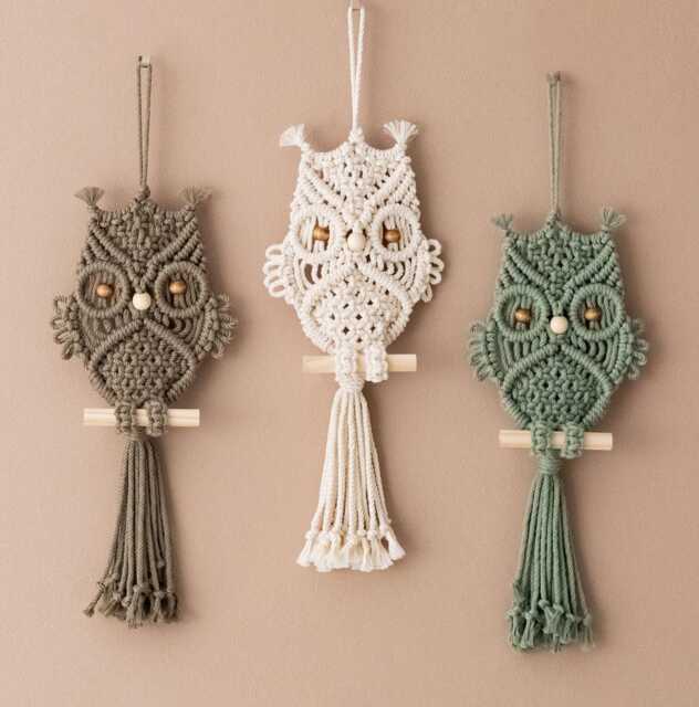 Macrame Owl Wall Decor, Bedroom Animal Gift, Boho Home Mid Century Modern, Handmade Macrame, Baby Girl Room W73 - image 1