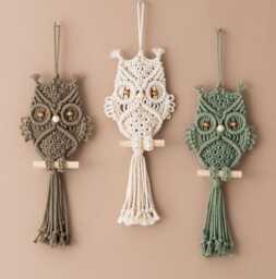 Macrame Owl Wall Decor, Bedroom Animal Gift, Boho Home Mid Century Modern, Handmade Macrame, Baby Girl Room W73 - thumbnail 1