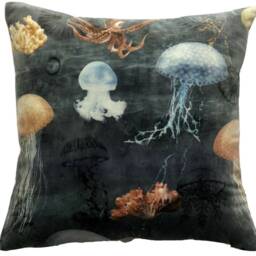 Jellyfish Velvet Cushion Cover Deep Ocean Sea Life Throw Pillow - thumbnail 3