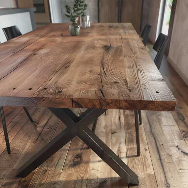 Reclaimed Rustic Wood Dining Table Chunky X Legs - image 1