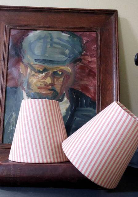 Linen Pink Ticking Stipes Candle Clip Lampshade - image 1