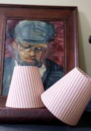 Linen Pink Ticking Stipes Candle Clip Lampshade - thumbnail 1