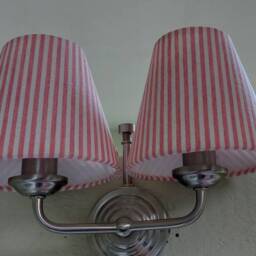 Linen Pink Ticking Stipes Candle Clip Lampshade - thumbnail 2
