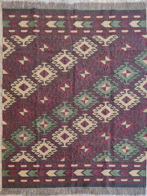 Handwoven Wool Jute Kilim Rug - Tribal Diamond Flatweave Area Rug, Rustic Boho Carpet, Bespoke Sizes - image 1
