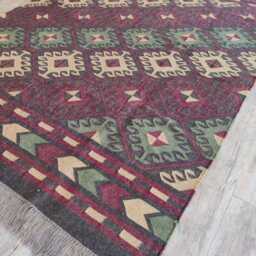 Handwoven Wool Jute Kilim Rug - Tribal Diamond Flatweave Area Rug, Rustic Boho Carpet, Bespoke Sizes - thumbnail 2
