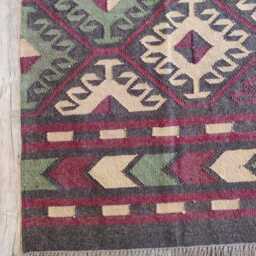 Handwoven Wool Jute Kilim Rug - Tribal Diamond Flatweave Area Rug, Rustic Boho Carpet, Bespoke Sizes - thumbnail 3