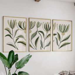 White Botanical Flower Poster Set - Minimal Painted Floral Wall Art Sage Green Neutra Tones - thumbnail 2