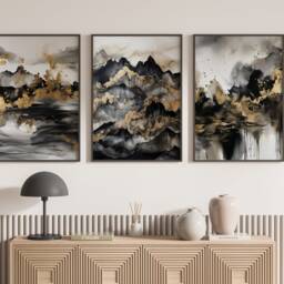 Set Of 3 Black & Gold Wall Art - Mountains Theme - thumbnail 2