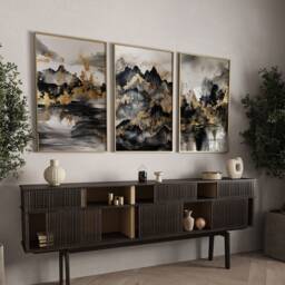 Set Of 3 Black & Gold Wall Art - Mountains Theme - thumbnail 1
