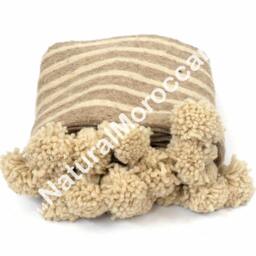 Moroccan Pom Blanket & Throw, Bohemian Blanket, Berber Wool Hand Woven, Handmade Bed Spread, Cover - thumbnail 2
