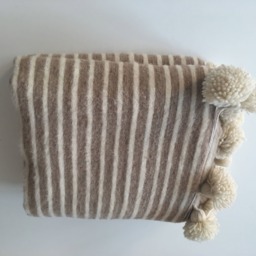 Moroccan Pom Blanket & Throw, Bohemian Blanket, Berber Wool Hand Woven, Handmade Bed Spread, Cover - thumbnail 1