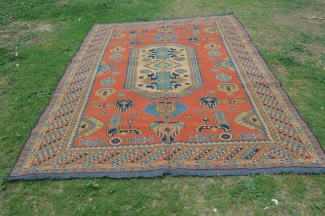 Free Shipping 10 X 7'3 Ft Vintage Kazak Pattern Soumak Kilim Rug, -Natural Dye Area Size Rug, Discounted Pricefree - image 1