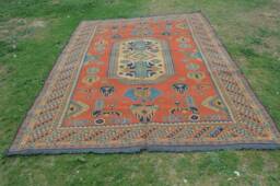Free Shipping 10 X 7'3 Ft Vintage Kazak Pattern Soumak Kilim Rug, -Natural Dye Area Size Rug, Discounted Pricefree - thumbnail 1