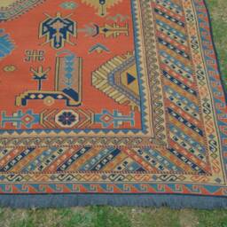 Free Shipping 10 X 7'3 Ft Vintage Kazak Pattern Soumak Kilim Rug, -Natural Dye Area Size Rug, Discounted Pricefree - thumbnail 2