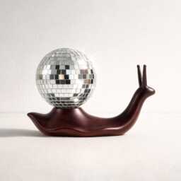 Disco Snail Sculpture With Mirror Ball - Modern Funky Home Decor Gold Or Dark Brown Statue - thumbnail 3