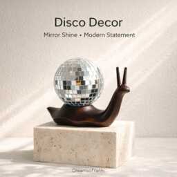 Disco Snail Sculpture With Mirror Ball - Modern Funky Home Decor Gold Or Dark Brown Statue - thumbnail 2