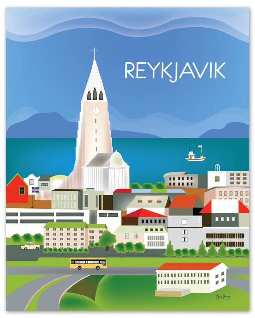Reykjavik Skyline Art Print, Iceland Vertical Print, Art, Wall Loose Petals City Print Style E8-O-Rey - image 1