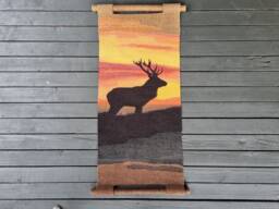 Handwoven Deer Tapestry Sunset Forest Wall Hanging