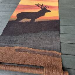 Handwoven Deer Tapestry Sunset Forest Wall Hanging - thumbnail 2