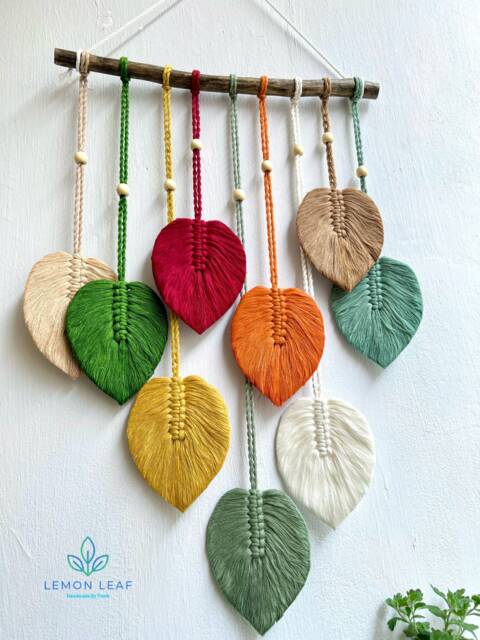Colorful Macrame Leaf Wall Hanging Boho Art - image 1