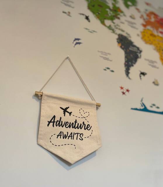 Adventure Awaits Banner/Nursery Children's Room Wall Hanging Canvas Tassels Airplane Decor - image 1