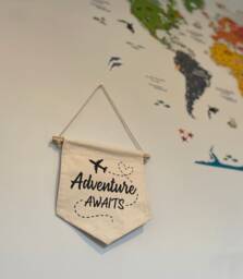 Adventure Awaits Banner/Nursery Children's Room Wall Hanging Canvas Tassels Airplane Decor - thumbnail 1