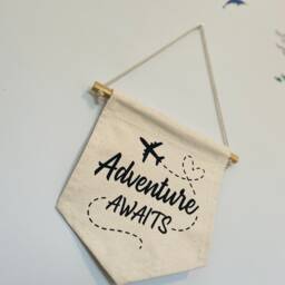 Adventure Awaits Banner/Nursery Children's Room Wall Hanging Canvas Tassels Airplane Decor - thumbnail 3