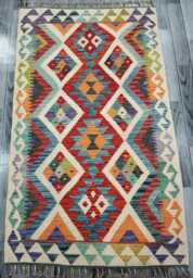 Classic Rug, Handmade Artisan Afghan Turkish Scandinavian Navajo Bohemian Wool Flatweave Multicolour Kilim Rug 165x97 cm - thumbnail 1