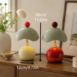 French Cream Eggshell Table Lamp, Red Accent, Bedside Night Light - thumbnail 2