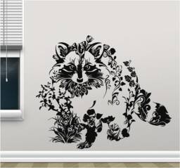 Floral Racoon Vinyl Wall Art, Decal, Sticker, Transfer, Mural, Decor, Rent Friendly, Interior, Exterior, Full Removable, - 0950
