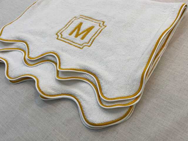 Scalloped Border Embroidery & Monogram Hand Towels, Cotton Towels 600 Gsm - image 1