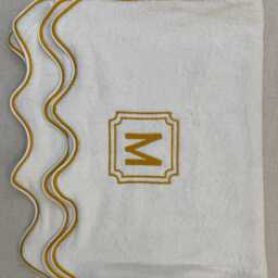 Scalloped Border Embroidery & Monogram Hand Towels, Cotton Towels 600 Gsm - thumbnail 2