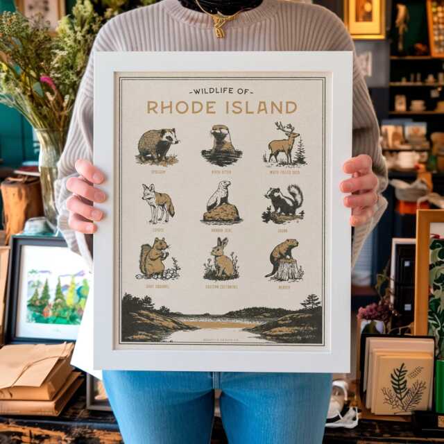 Rhode Island Wildlife Wall Art Print - Vintage Animal Poster Design, Archival Quality Matte Fine Art Print. Outdoor, State Gift - image 1