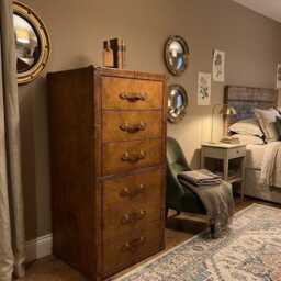 Hand-Dyed Leather Storage Trunk Campaign Chest, English Steamer Side Table - thumbnail 4