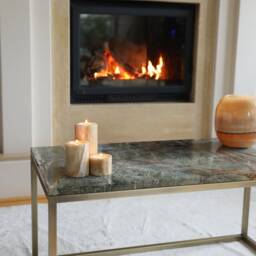 Rainforest Green Marble Coffee Table Brass Finish Metal Legs - thumbnail 3
