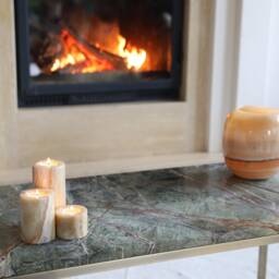 Rainforest Green Marble Coffee Table Brass Finish Metal Legs - thumbnail 2