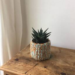 Terrazzo Tufted Plant Pot - Ochre White Blue - Small Size - thumbnail 2