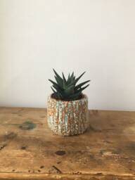 Terrazzo Tufted Plant Pot - Ochre White Blue - Small Size - thumbnail 1