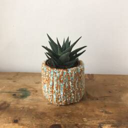 Terrazzo Tufted Plant Pot - Ochre White Blue - Small Size - thumbnail 3