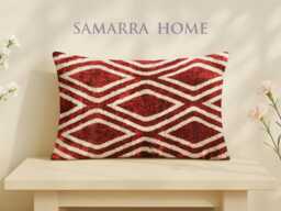Red Velvet Ikat Pillow Cover Handwoven Silk Diamond Cushion
