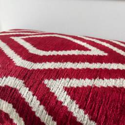 Red Velvet Ikat Pillow Cover Handwoven Silk Diamond Cushion - thumbnail 2