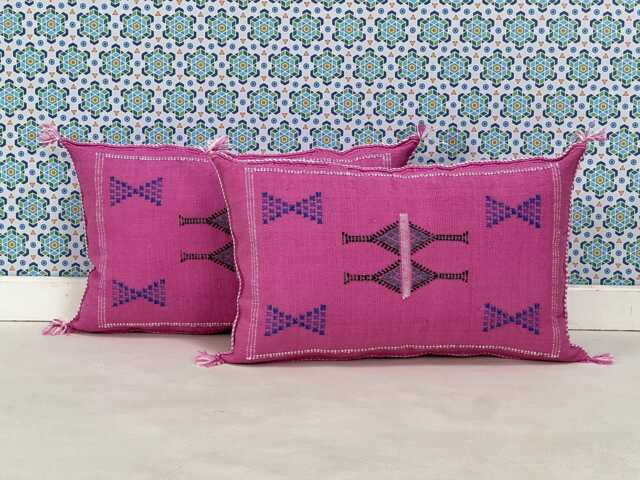 Yakiti-Pink Silk Moroccan Pillows, Aka Cactus Pillow, Decorative Pillows, Sabra Pillows, Moroccan Decor Designer Cactus - image 1
