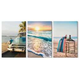 Set Of 3 Canvas Prints - Miami Vacation Views Sunset Over The Sea, Blue Large Wall Art, Landscapes Decor - thumbnail 1