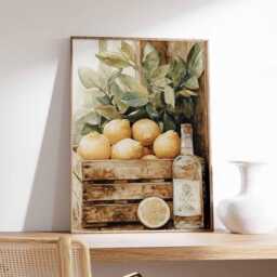 Lemon Crate Kitchen Poster, Rustic Tuscan Fruit Print, Mediterranean Wall Art, Farmhouse Citrus Decor, Vintage Tree Artwork - thumbnail 2