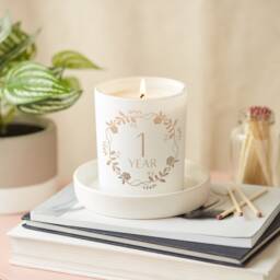 Personalised 1st Anniversary Candle Gift Floral Wreath Design