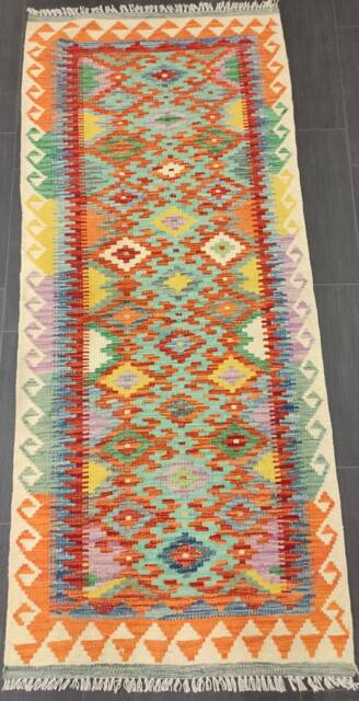 Handmade Kilim Runner, Artisan Afghan Turkish Aztec Sheep Wool Runner Rug 191x80 cm - image 1