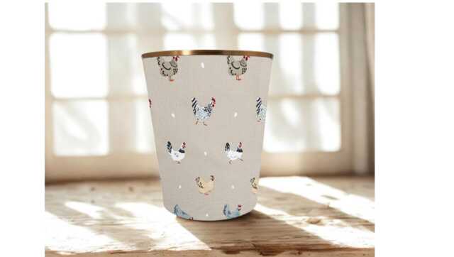 Sophie Allport Lay A Little Egg Hen Fabric Waste Paper Bin By Berry & Grouse - Office Supplies Trash Can Ecru - image 1