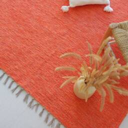 Large Handwoven Orange Rug, Living Room Area Carpet, Soft Kids Decor, Baby Scandinavian Rug - thumbnail 3